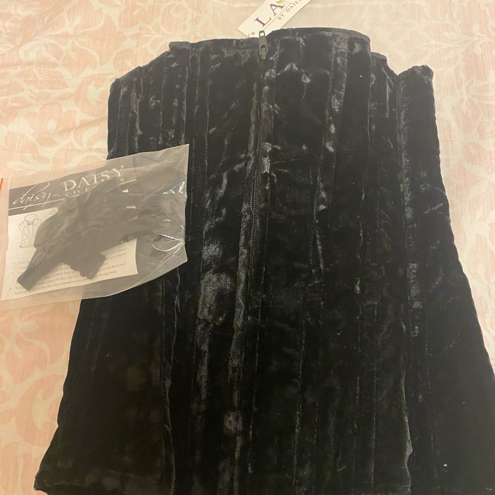 Brand New Tags Still on In the Original Package Black Velvet Corset with Zipper